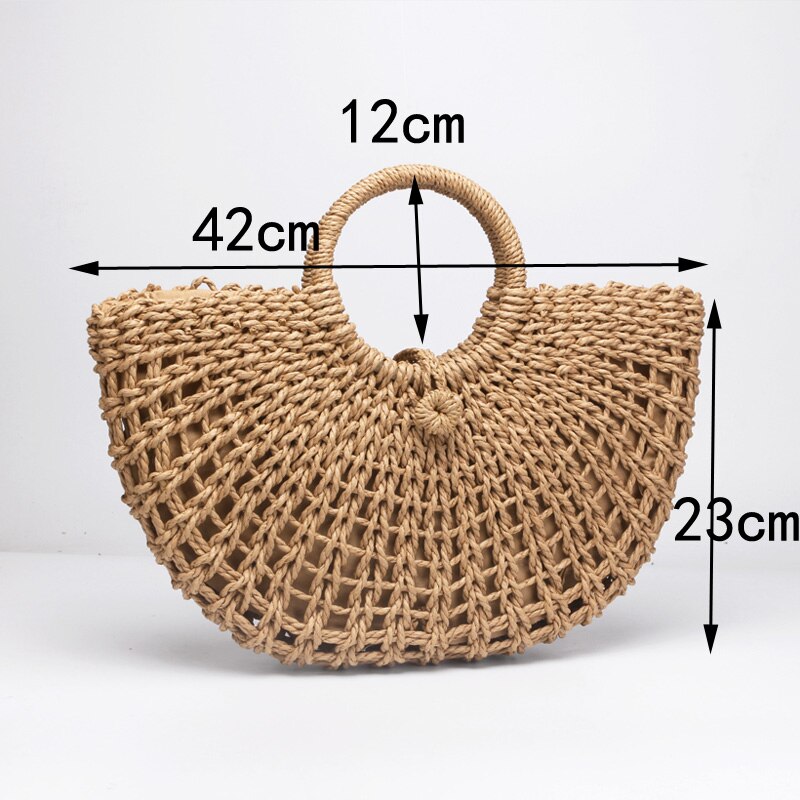 New straw bag paper rope round bucket hollow woven bag retro casual belt buckle hand bag