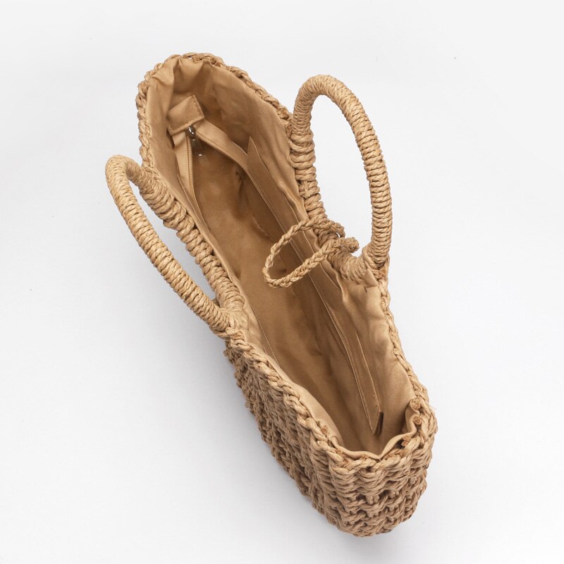 New straw bag paper rope round bucket hollow woven bag retro casual belt buckle hand bag