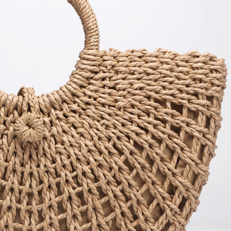 New straw bag paper rope round bucket hollow woven bag retro casual belt buckle hand bag