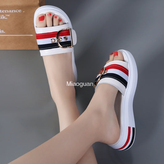 Women Slippers Flat Shoes Woman Comfortable Female Sandals Ladies Luxury Home Platform Slides Flip Flops Summer Zapatos Mujer PU